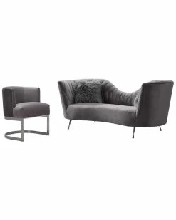 TOV Eva Grey Velvet Sofa And Chair Set Home Sofas & Sectionals