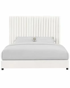 TOV Arabelle White Velvet Bed Home Beds & Headboards