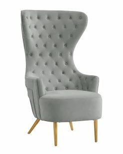 TOV Jezebel Grey Velvet Wingback Chair By Inspire Me! Home Decor Accent Chairs