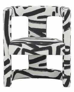 TOV Ada Velvet Chair In Black Brushstroke Pattern Home Accent Chairs