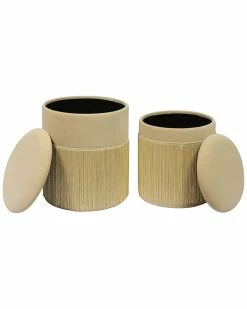 TOV Set Of 2 Tassel Cream Storage Ottomans Home Ottomans & Poufs -TOV Shop 3050247849 RLLZ 3