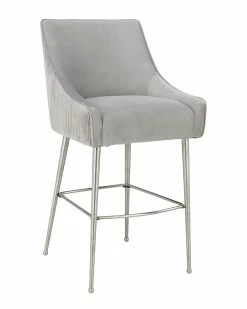 TOV Beatrix Pleated Velvet Bar Stool Home Dining Chairs & Stools