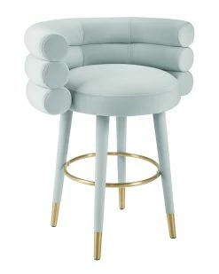 TOV Betty Blue Sea Velvet Counter Stool Home Dining Chairs & Stools