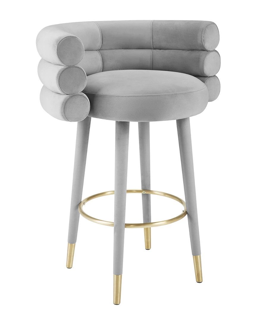 TOV Betty Grey Velvet Barstool Home Dining Chairs & Stools 1 TOV Betty Grey Velvet Barstool Home Dining Chairs & Stools