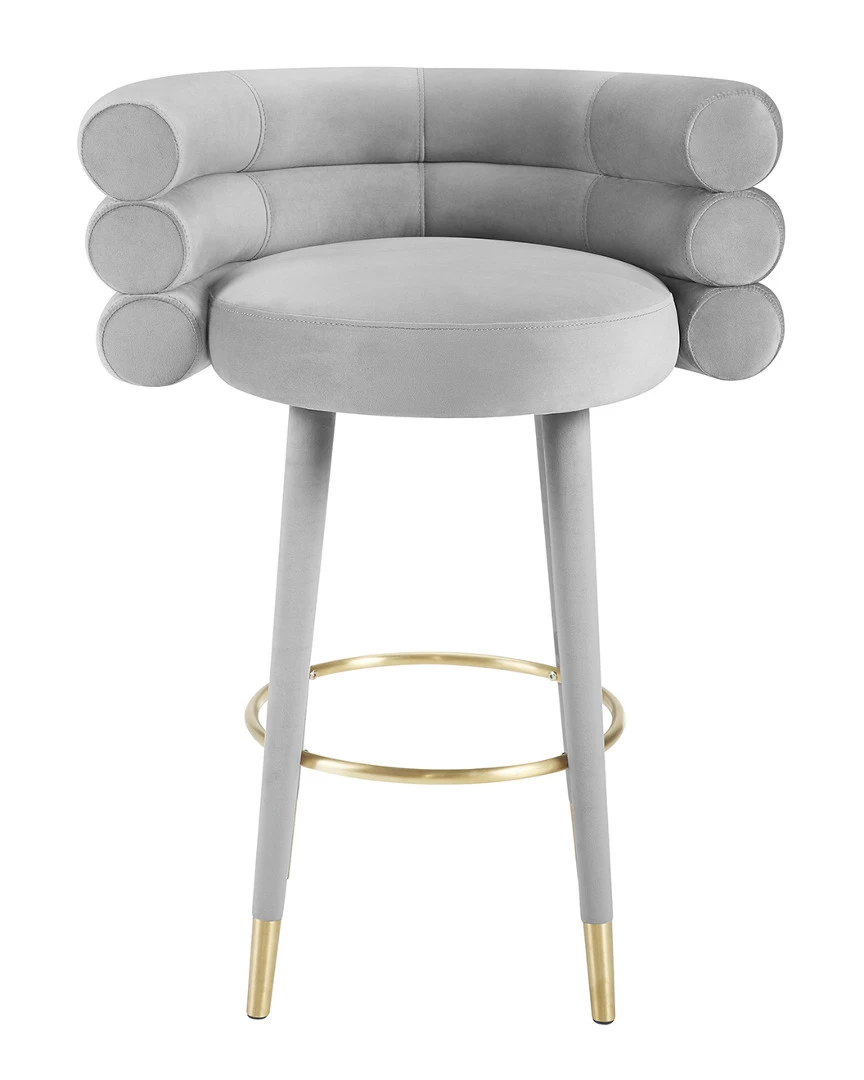TOV Betty Grey Velvet Barstool Home Dining Chairs & Stools 3 TOV Betty Grey Velvet Barstool Home Dining Chairs & Stools - Image 3