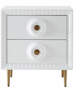 TOV Bovey White Lacquer Side Table Home Desks & Storage