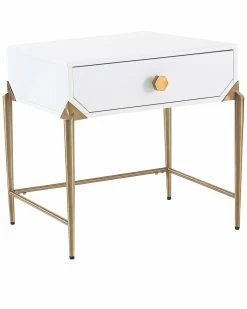 TOV Bajo White Lacquer Side Table Home End & Side Tables