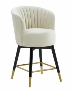 TOV Liana Cream Velvet Swivel Stool Home Dining Chairs & Stools