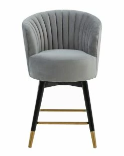 TOV Liana Grey Velvet Swivel Stool Home Dining Chairs & Stools -TOV Shop 3050475093 RLLZ 5