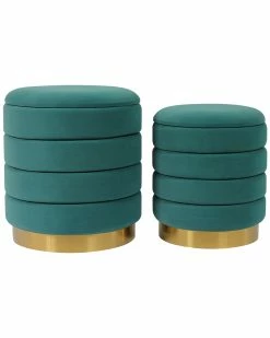 TOV Set Of 2 Teal Storage Ottomans Home Ottomans & Poufs -TOV Shop 3050550552 RLLZ 2
