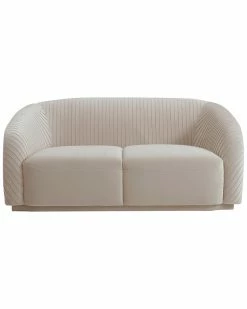 TOV Yara Pleated Beige Velvet Loveseat Home Sofas & Sectionals