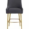 TOV Beatrix Pleated Grey Velvet Bar Stool Home Dining Chairs & Stools