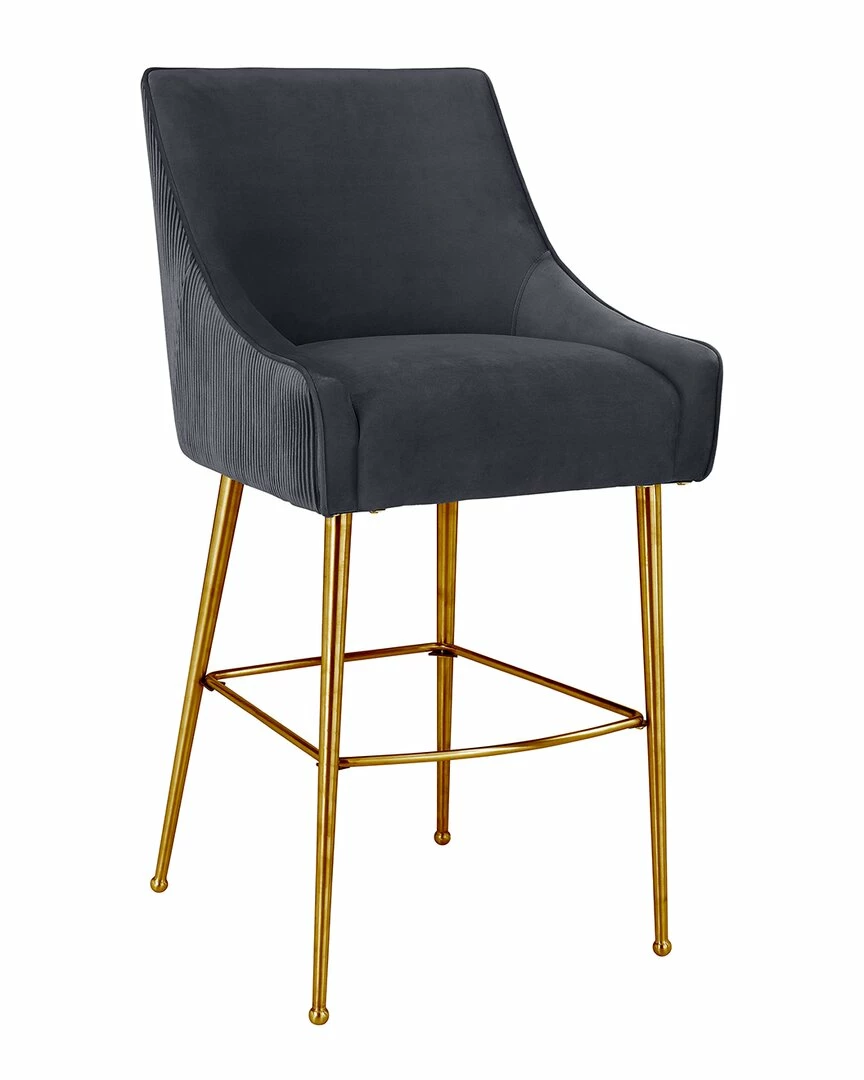 TOV Beatrix Pleated Grey Velvet Counter Stool Home Dining Chairs & Stools 2 TOV Beatrix Pleated Grey Velvet Counter Stool Home Dining Chairs & Stools - Image 2