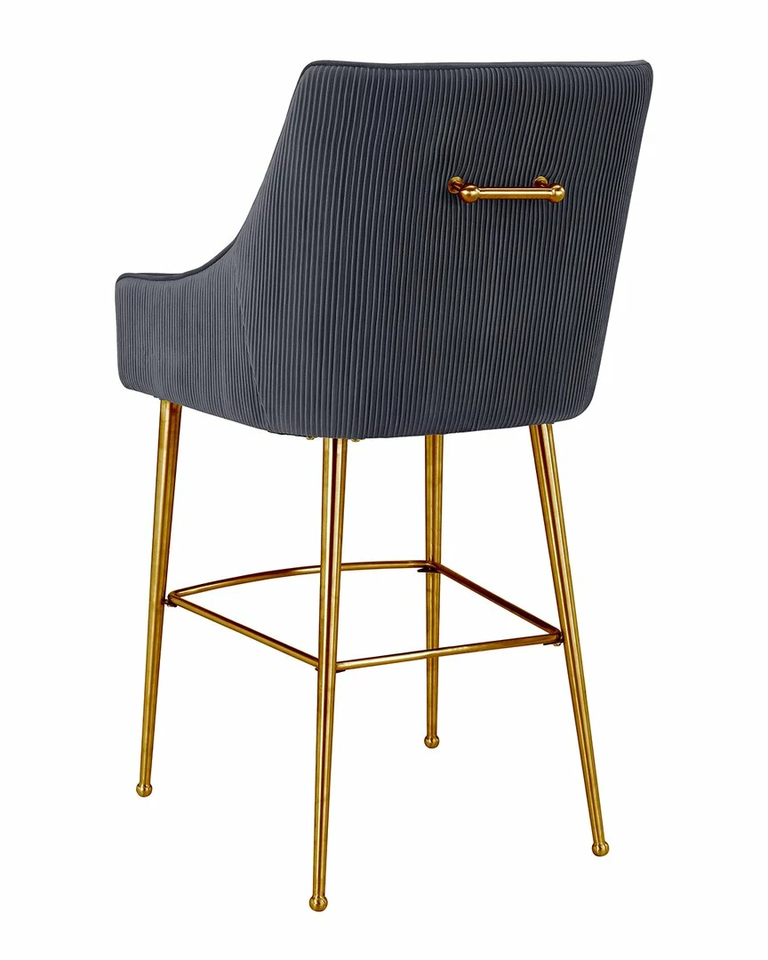 TOV Beatrix Pleated Grey Velvet Counter Stool Home Dining Chairs & Stools 3 TOV Beatrix Pleated Grey Velvet Counter Stool Home Dining Chairs & Stools - Image 3