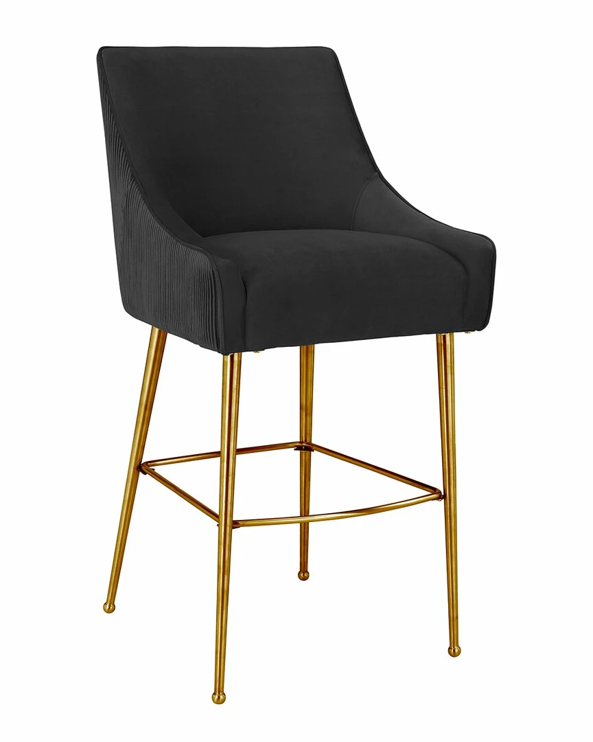 TOV Beatrix Pleated Black Velvet Counter Stool Home Dining Chairs & Stools 2 TOV Beatrix Pleated Black Velvet Counter Stool Home Dining Chairs & Stools - Image 2
