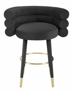 TOV Betty Black Velvet Counter Stool Home Dining Chairs & Stools