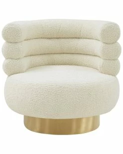 TOV Furniture Naomi Faux Shearling Swivel Chair Home Office Chairs Cream