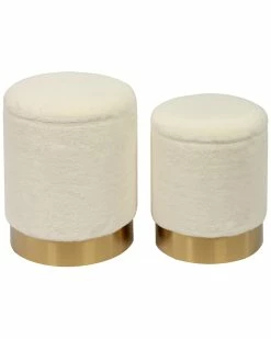 TOV Set Of 2 Faux Sheepskin Storage Ottomans Home Ottomans & Poufs