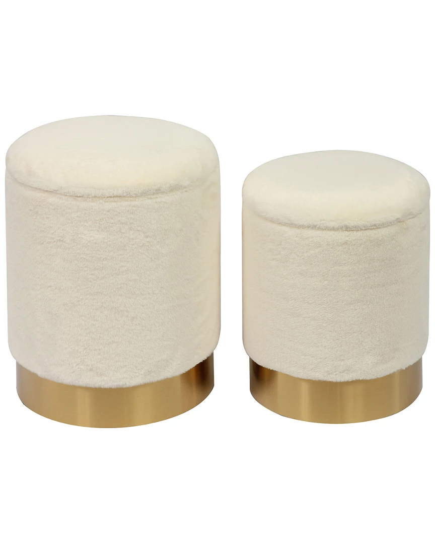 TOV Set Of 2 Faux Sheepskin Storage Ottomans Home Ottomans & Poufs 1 TOV Set Of 2 Faux Sheepskin Storage Ottomans Home Ottomans & Poufs