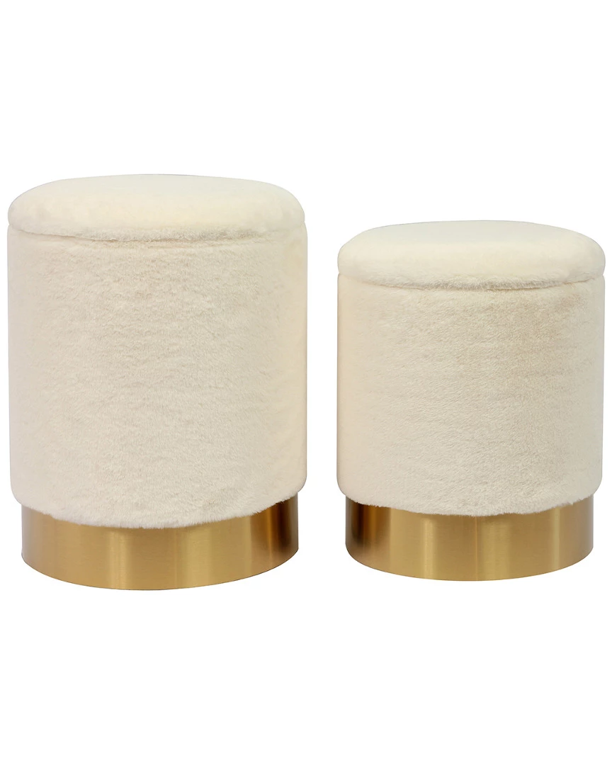 TOV Set Of 2 Faux Sheepskin Storage Ottomans Home Ottomans & Poufs 2 TOV Set Of 2 Faux Sheepskin Storage Ottomans Home Ottomans & Poufs - Image 2
