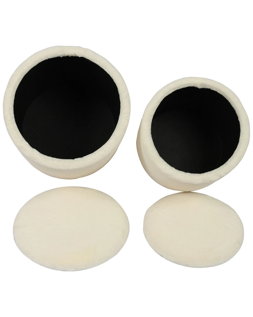 TOV Set Of 2 Faux Sheepskin Storage Ottomans Home Ottomans & Poufs 4 TOV Set Of 2 Faux Sheepskin Storage Ottomans Home Ottomans & Poufs - Image 4