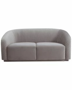 TOV Yara Pleated Grey Velvet Loveseat Home Sofas & Sectionals